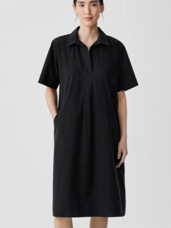 Eileen Fisher Dresses & Skirts - Eileen Fisher Black Organic Cotton Poplin Shirt Dress XS Minimalist Style